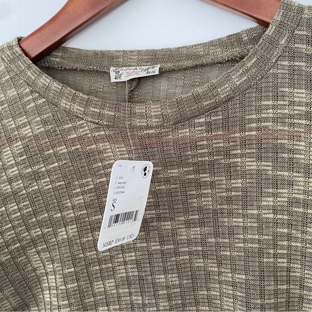 NWT Intimately Free People Deep Army Olive Green Ribbed Long Sleeve Top Small S